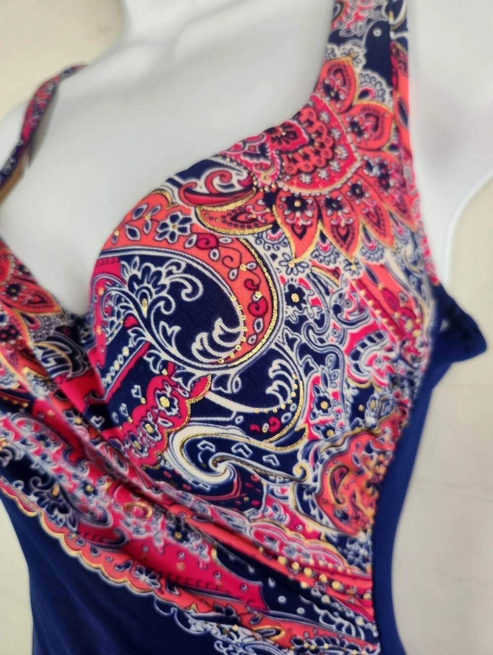 Miraclesuit Amici Paisley One Piece Swimsuit Tummy Control Navy Pink Size 10
